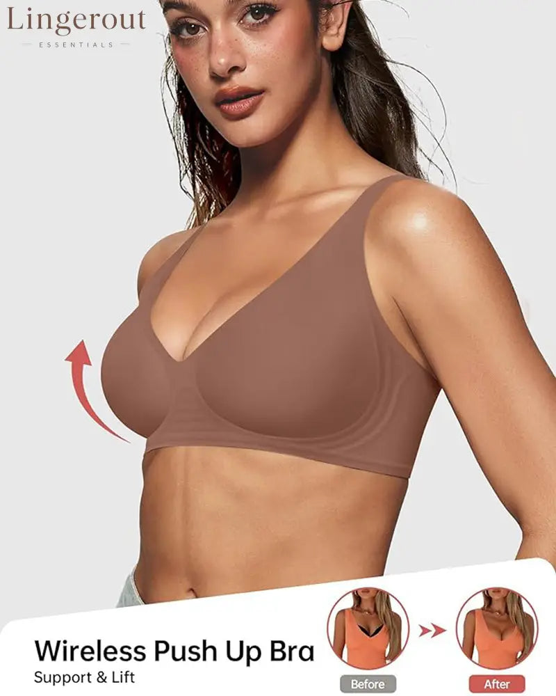 Seamless Deep V Push-Up Wireless Bra Truekind Convertible Strapless Bandeau Bra with Wireless Comfort Anti-Slip Grip &