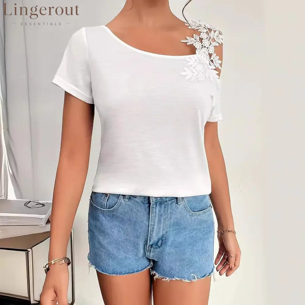 solid color stitching fashion lace T-shirt women’s tops
