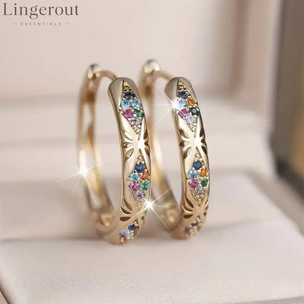 Sparkling Zircon Hollow Hoop Earrings - Buy 1 Pair / 25 mm