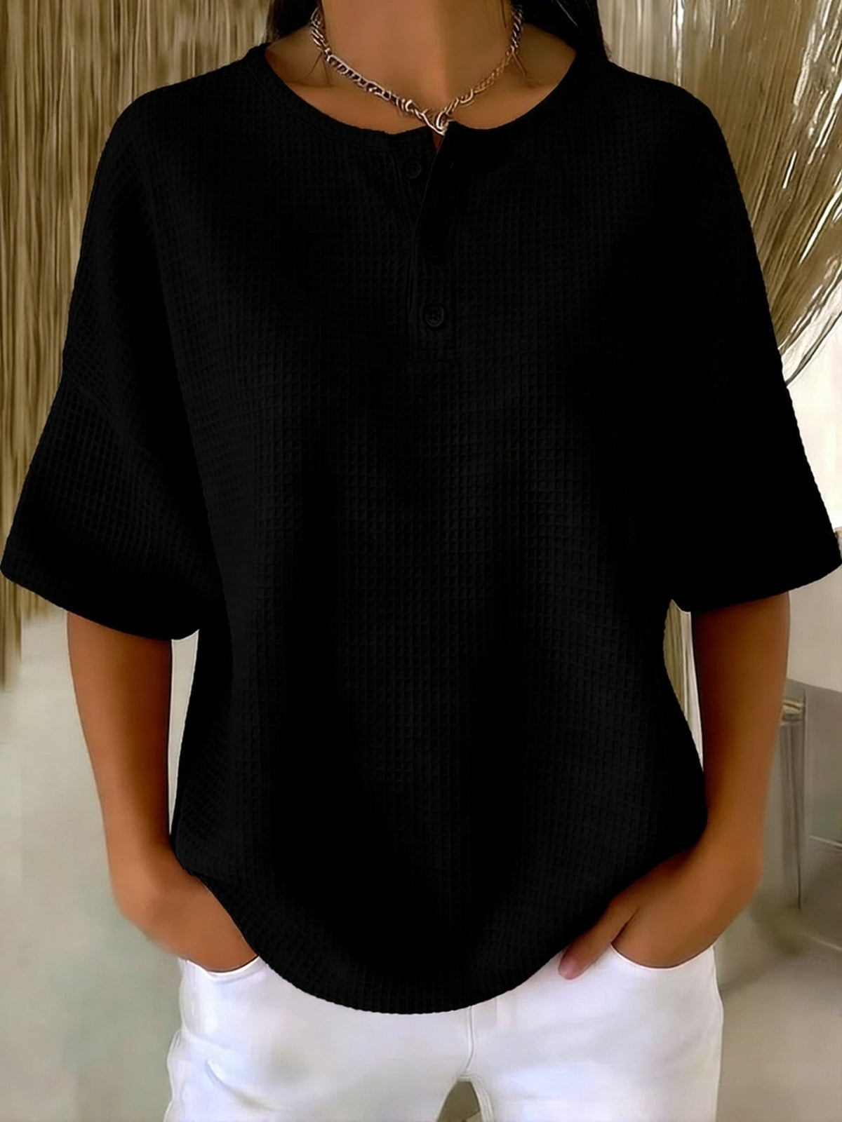 Sweat‑shirt décontracté à col henry Waffle