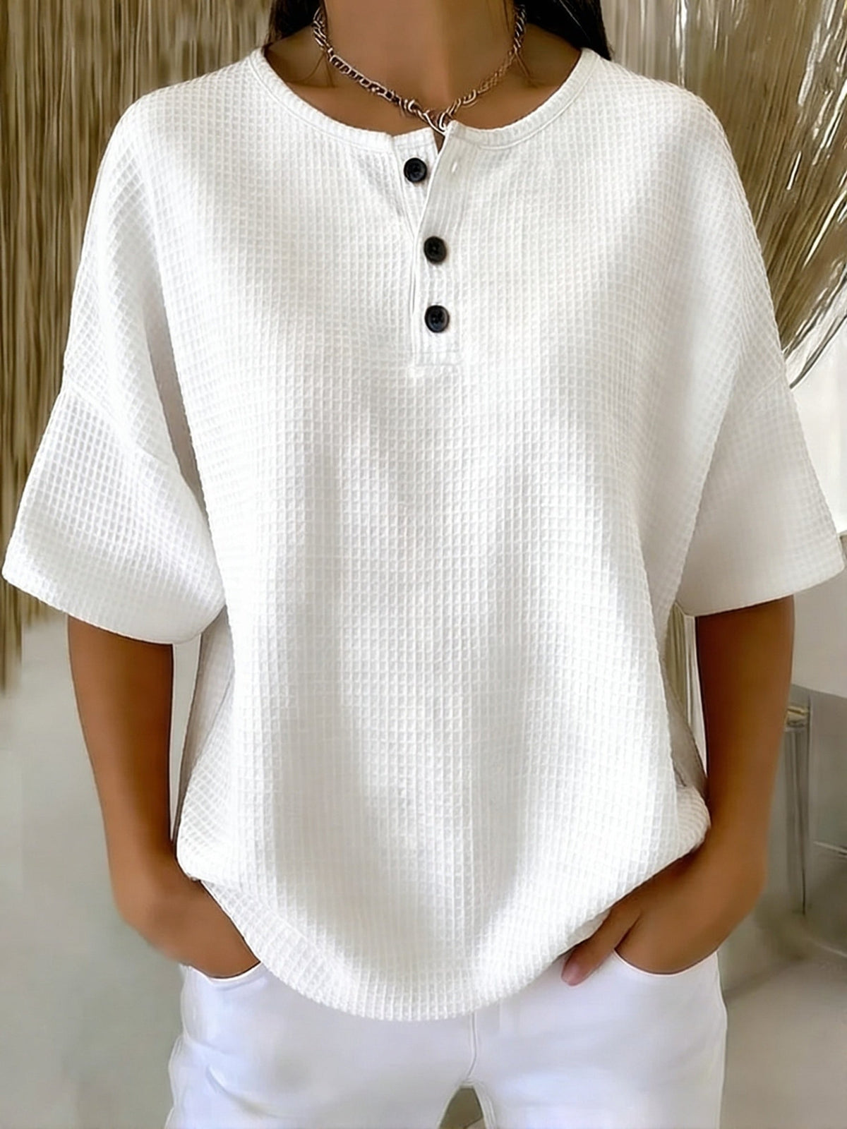 Sweat‑shirt décontracté à col henry Waffle