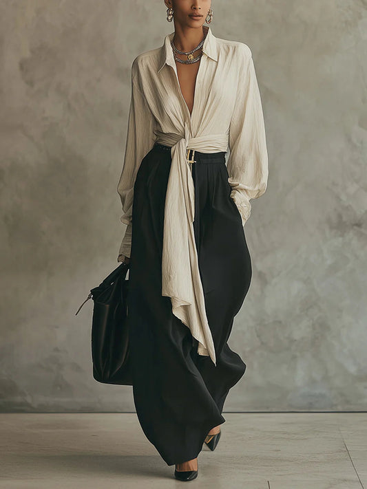 Ensemble composé d'une chemise à nœud et d'un pantalon large