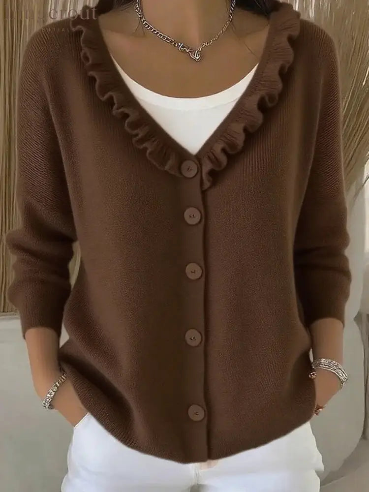 Timeless Knit Cardigan - Dark brown / S