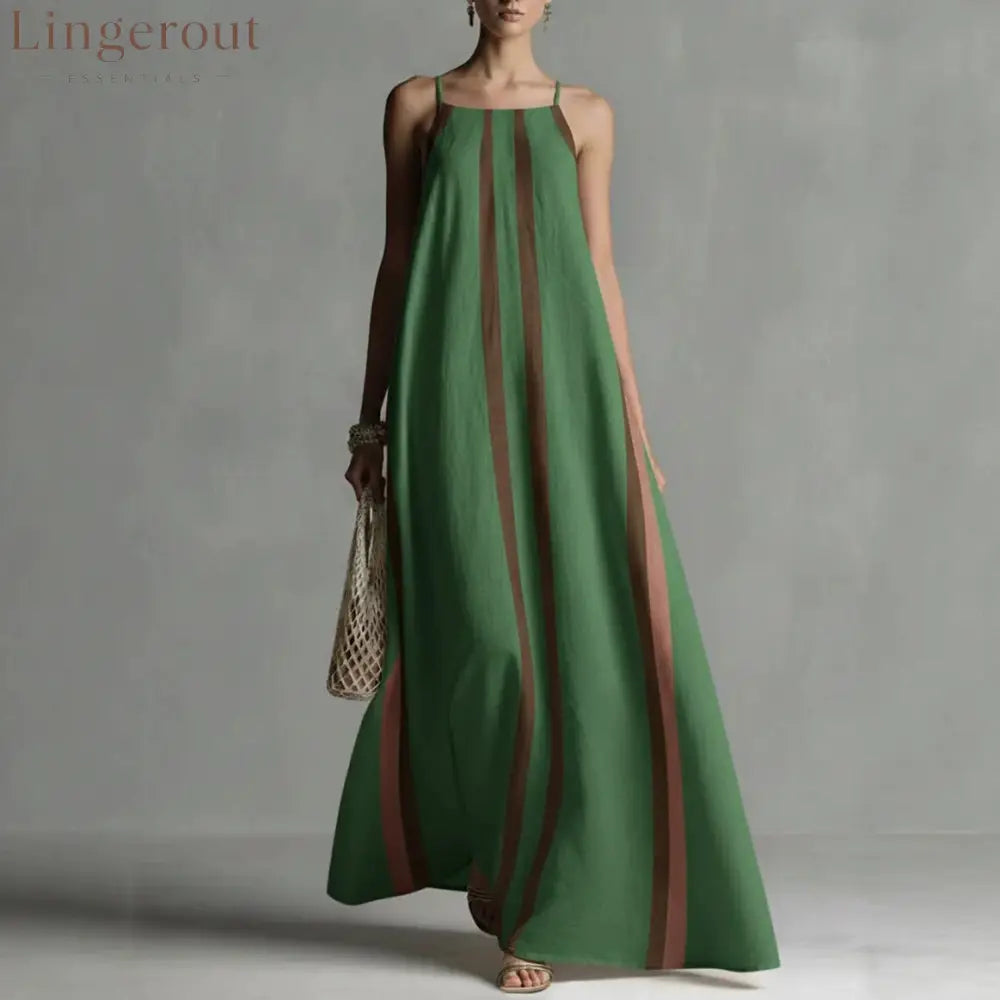 Vertical Stripe Spaghetti Strap Loose Flowy Maxi Dress