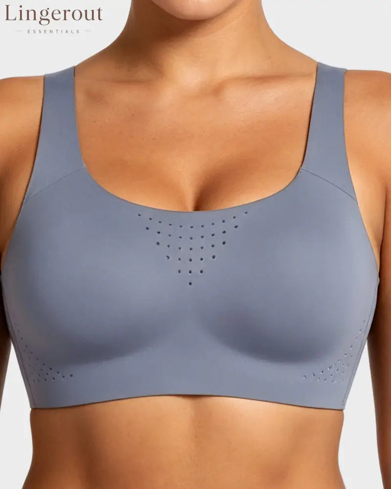 Wireless One-Piece Ventilated Sports Bra - Dusty Blue / M