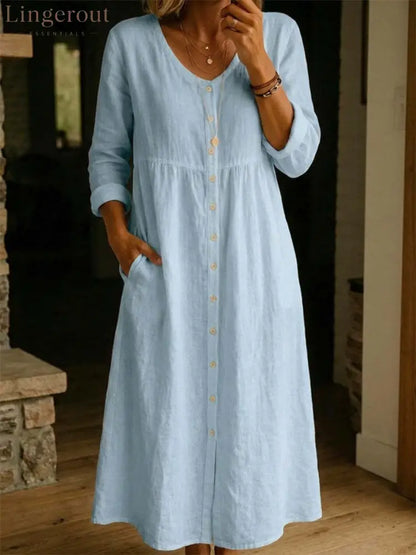 Women Plain Spring/Fall Dress Long Sleeve A-Line Dress - Light blue / S