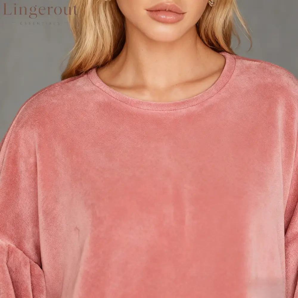 Women’s Pink Retro Velvet Stand Collar Fringe Dress