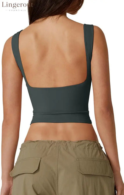Women’s Sexy Open Back Sleeveless Crop Tank High Neck Slim Fit Cropped Tee Shirt Y2k Tops - Medium / Light Green