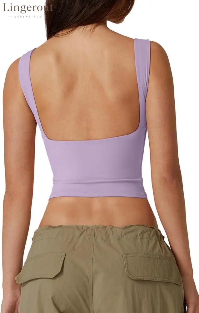 Women’s Sexy Open Back Sleeveless Crop Tank High Neck Slim Fit Cropped Tee Shirt Y2k Tops - Medium / Light Purple