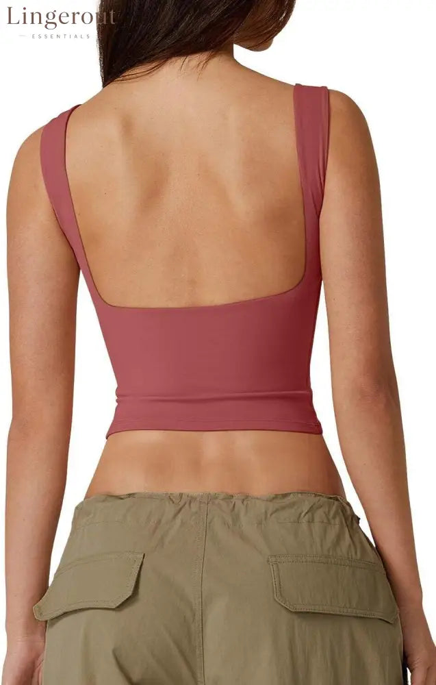 Women’s Sexy Open Back Sleeveless Crop Tank High Neck Slim Fit Cropped Tee Shirt Y2k Tops - Medium / Merlot