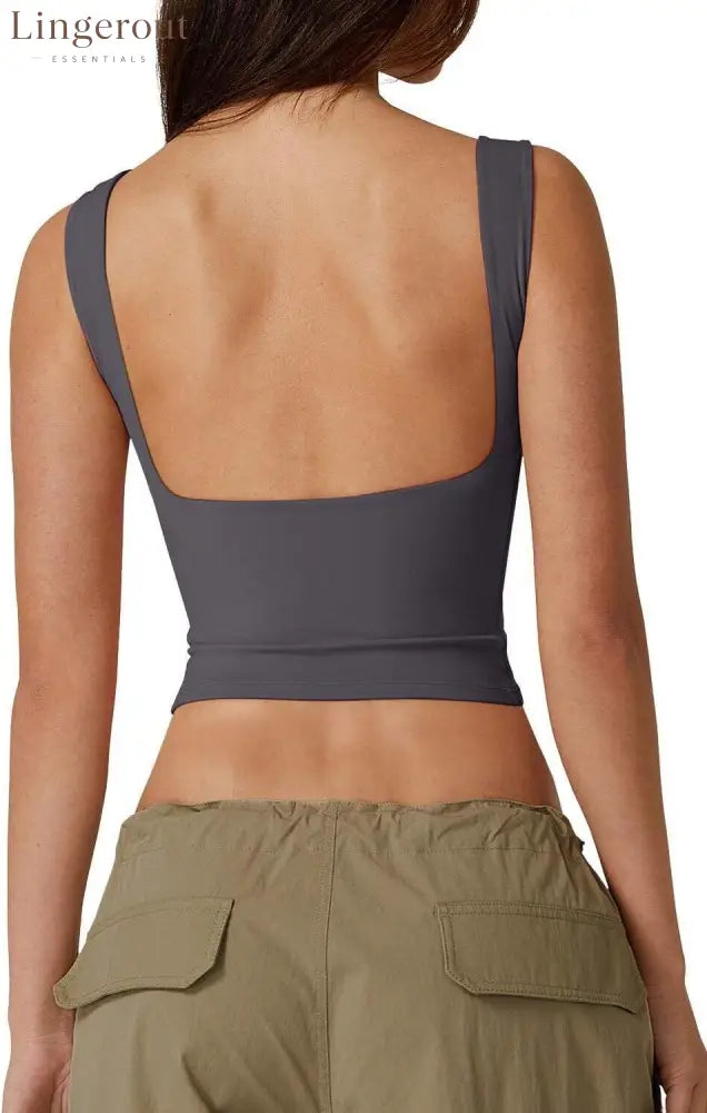 Women’s Sexy Open Back Sleeveless Crop Tank High Neck Slim Fit Cropped Tee Shirt Y2k Tops - Small / Dark Grey