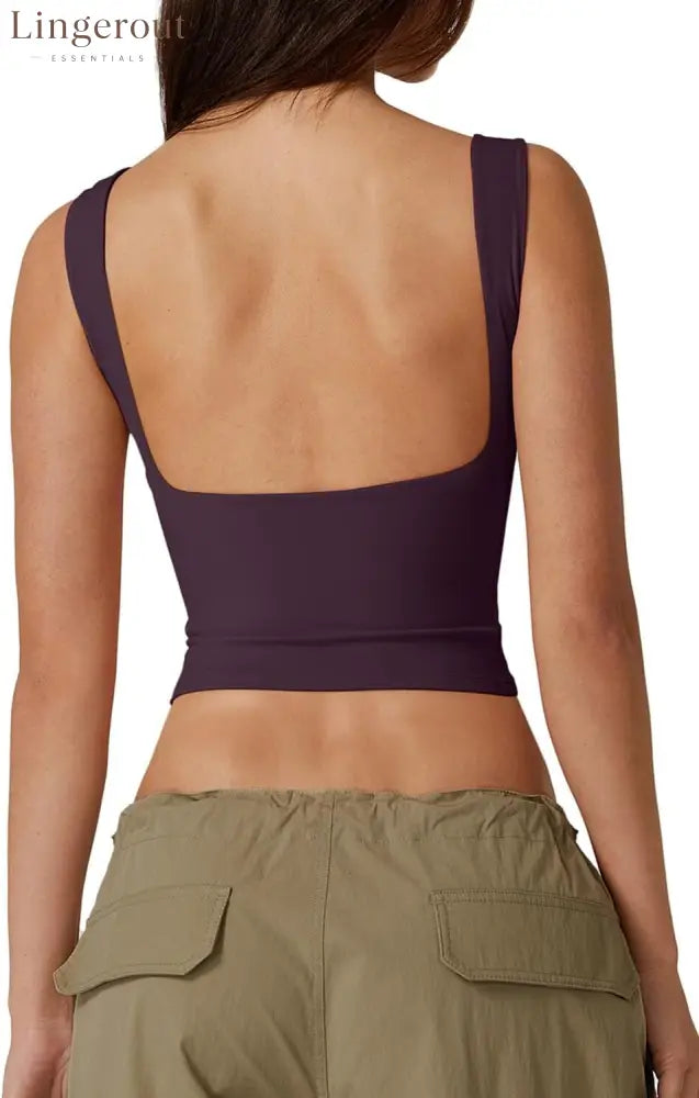 Women’s Sexy Open Back Sleeveless Crop Tank High Neck Slim Fit Cropped Tee Shirt Y2k Tops - X-Large / Dark Purple