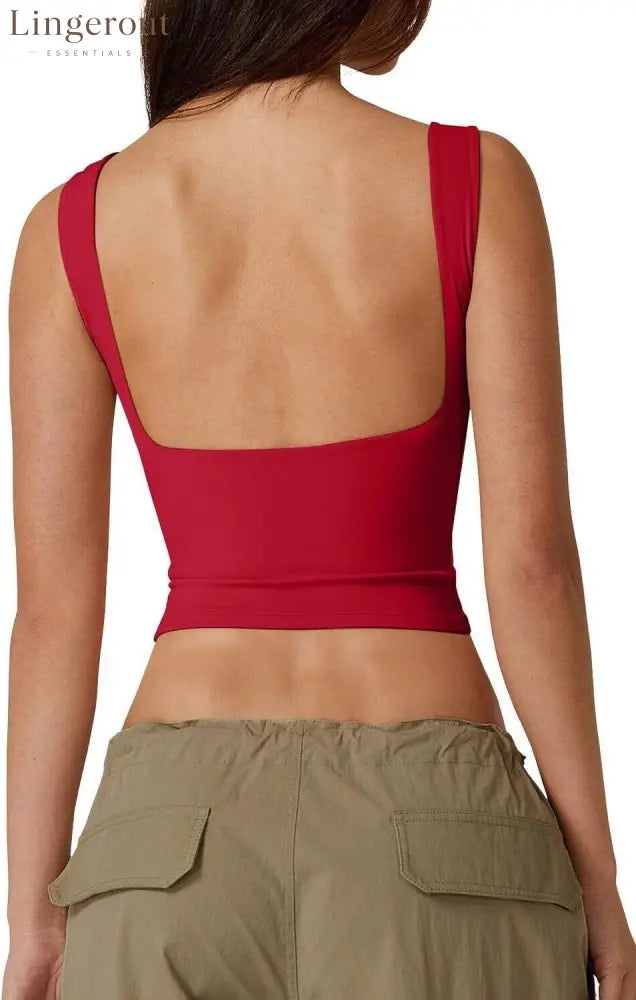 Women’s Sexy Open Back Sleeveless Crop Tank High Neck Slim Fit Cropped Tee Shirt Y2k Tops - X-Small / Fairy Red