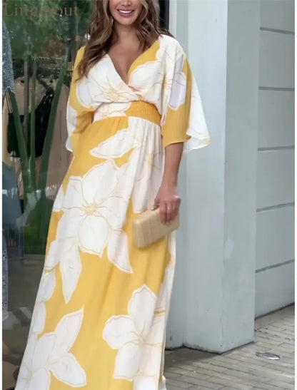 Women’s Summer Casual Boho Dress Floral V Neck Tassel Bohemian Midi Dresses