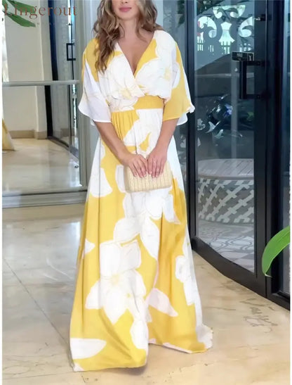 Women’s Summer Casual Boho Dress Floral V Neck Tassel Bohemian Midi Dresses