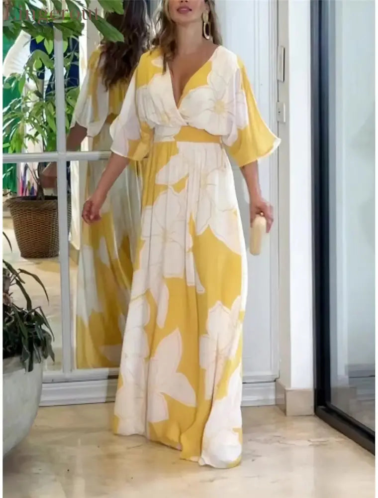 Women’s Summer Casual Boho Dress Floral V Neck Tassel Bohemian Midi Dresses