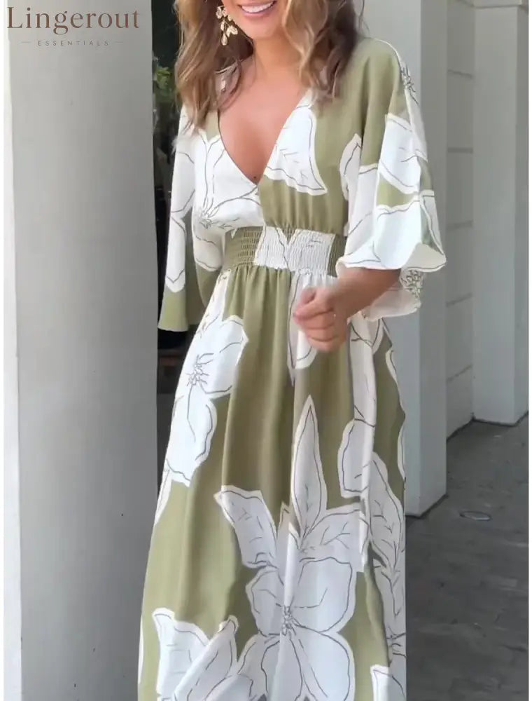 Women’s Summer Casual Boho Dress Floral V Neck Tassel Bohemian Midi Dresses